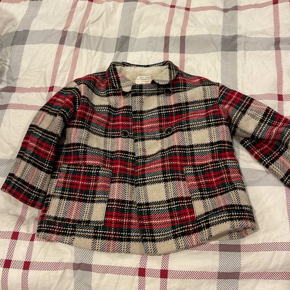 Plaid pea coat. Size 3-4